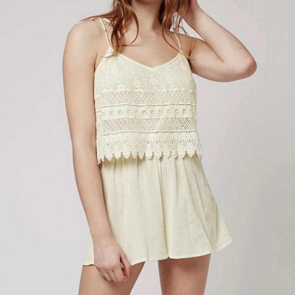 TOPSHOP Crochet Lace & Crinkled Gauze Romper - Picture 13 of 13